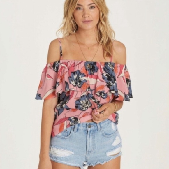 BILLABONG Summer Sunsets Cold Shoulder Floral Top - Picture 1 of 12